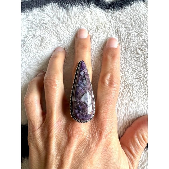 Handmade Jewelry - 925 Huge Transformation Charoite Ring 7